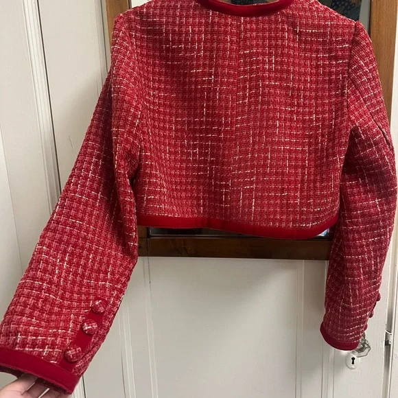 Ivy City Co Red Blazer Tailored Cropped Jacket - Picture 4 of 4
